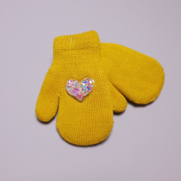 Rękawiczki dziewczęce ocieplane z aplikacją (musztardowe)